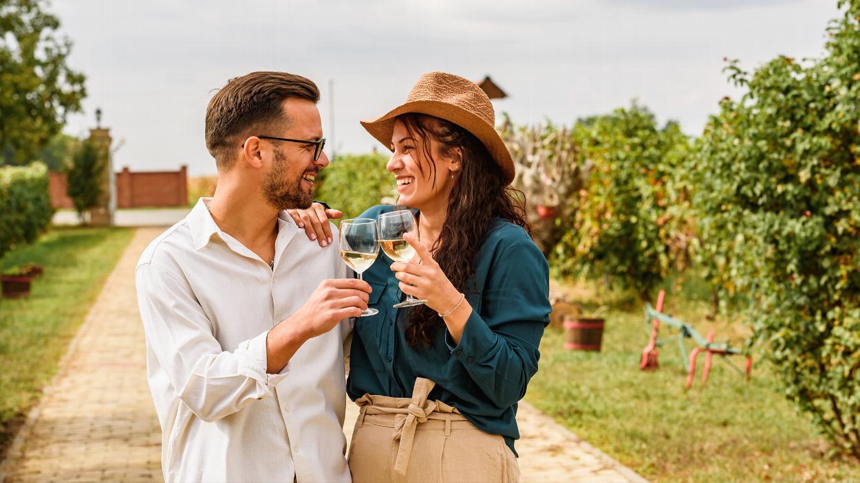 Couple in vineyard in South Africa